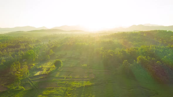 Aerial view Beautiful of morning scenery Golden light sunrise