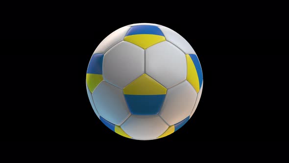 Soccer ball with flag Ukraine, on black background loop alpha