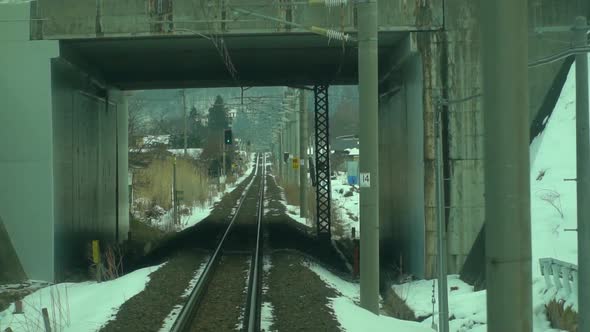 Driver view of japan railway train on winter alt