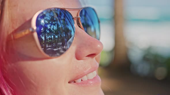 Close Up Attractive Woman Face Smiling White Teeth Slow Motion Female Traveler alt