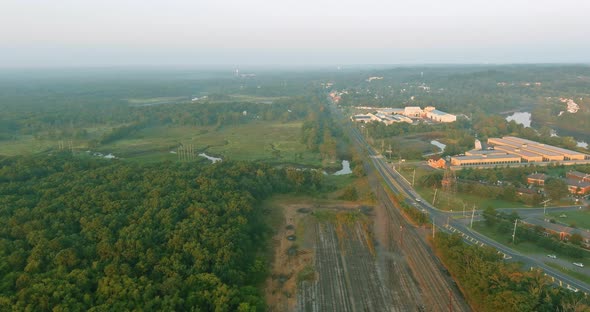 Industrial Landscape with Railroad in Railway Cargo Railroad Platform at Sunset alt