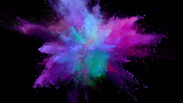 Super Slowmotion Shot of Color Powder Explosion Isolated on Black Background at 1000Fps alt