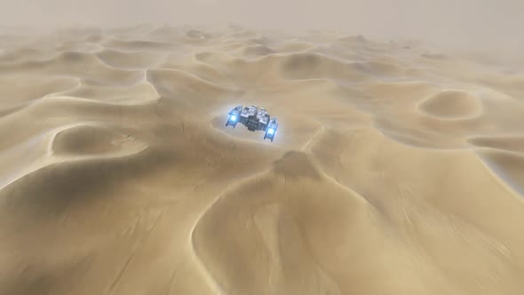 Spaceship Flying Over Desert Sands