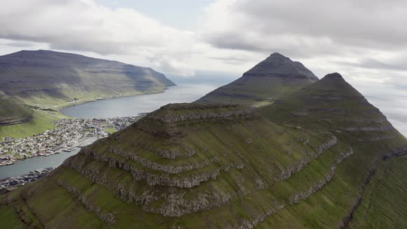 Drone Of Klakkur Mountain With Klaksvik Town Below alt