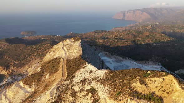 Aerial View of a Gypsum Quarry Mine on the Coast of Crete, Greece