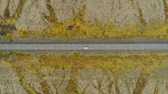 Aerial View Of Car Driving The Road