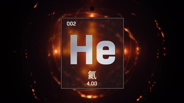 Helium as Element 2 of the Periodic Table on Orange Background in Chinese Language