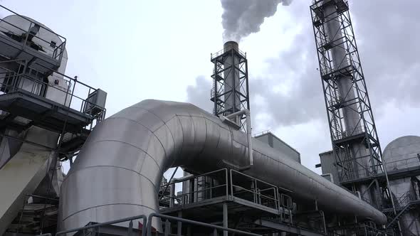 Large Metal Pipes and Smoke in the Factory