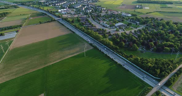 Aerial of German Highway Road with Light Traffic at Countryside