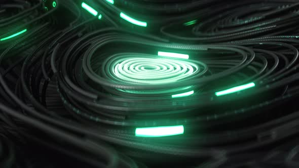 Black Topographic Circular Lines with Running Matrix Code and with Green Neon alt