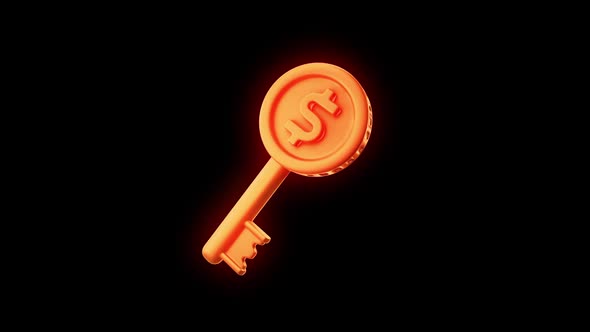Golden Key with Dollar Coin Psychedelic 3D Animation for NFT alt