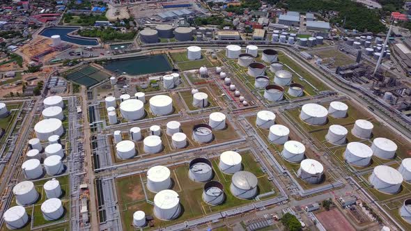 Aerial view of petrochemical oil refinery and sea in industrial engineering in Chonburi. alt