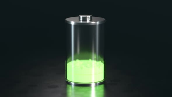 Battery charging process. Power level showed as green cells in increasing. 4K alt