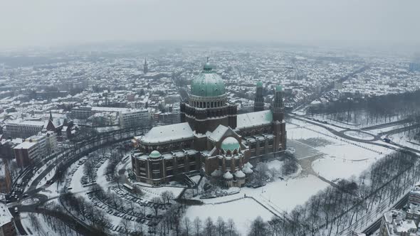 Aerial view of Basilique National du Sacre Coeur a Koekelberg, Belgium. alt