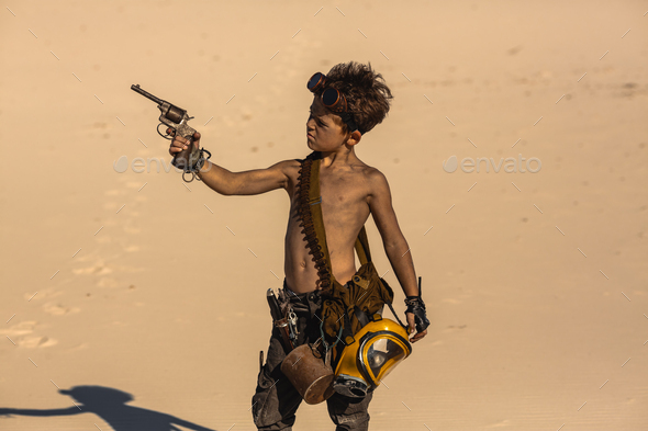Post-apocalyptic Boy Outdoors in Desert Wasteland