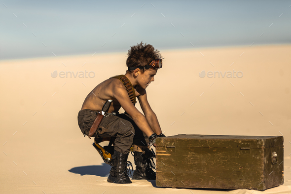 Post-apocalyptic Warrior Boy Outdoors in Desert Wasteland