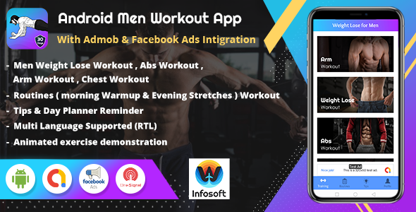 Android Men Workout at Home - Men Fitness App (lose Weight, arm workout, chest workout, abs workout)
