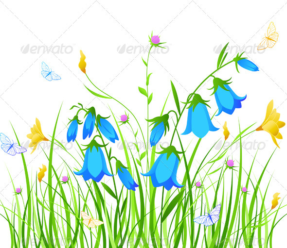 Background with Blue and Yellow Flowers - Flowers & Plants Nature