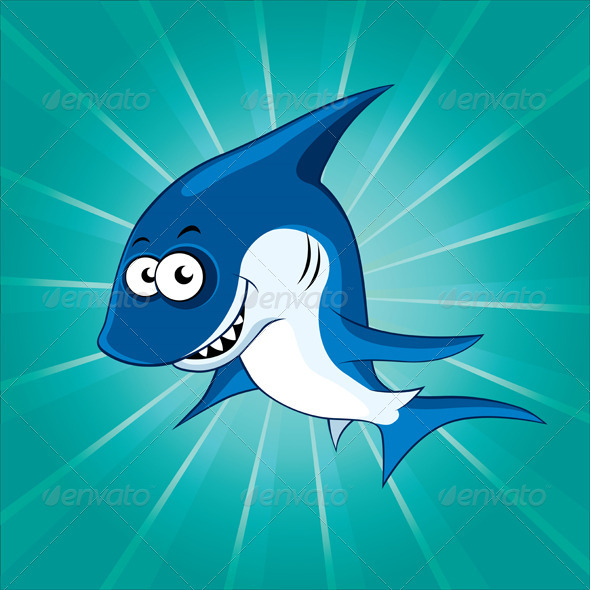 Funny shark on the blue background