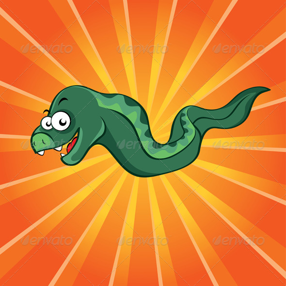 Funny moray on the orange background