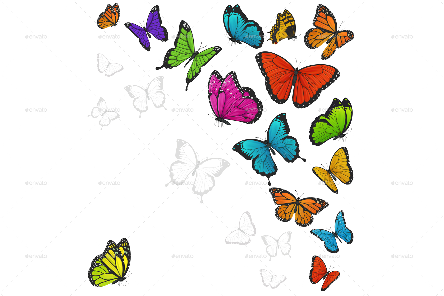 Background with Colorful Butterflies, Vectors | GraphicRiver