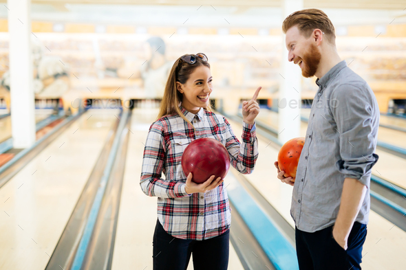 Couple enjoying bowling together