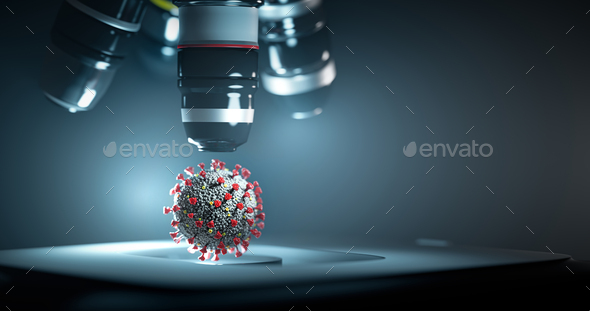 Research on coronavirus Covid-19 under microscope. Covid corona virus cell analysis. - Stock Photo - Images
