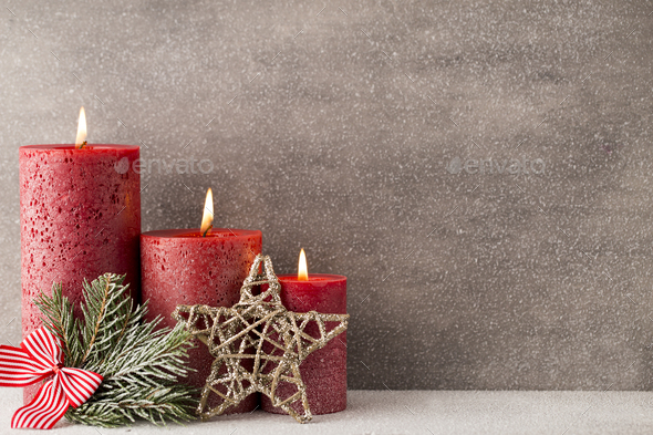 Christmas candles and lights. Christmas background. - Stock Photo - Images
