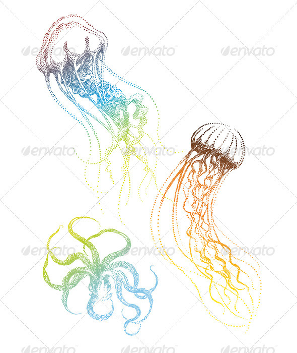 Jellyfish And Octopus, Vector