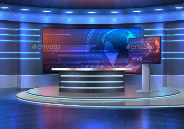 Studio Interior For News Broadcasting Empty Room By Vectortradition