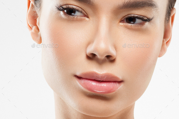 Asian beauty woman clean skin face portrait. Young female model asia natural make up