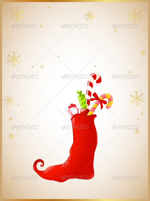 Christmas Background with Red Sock and Gifts - Christmas Seasons/Holidays