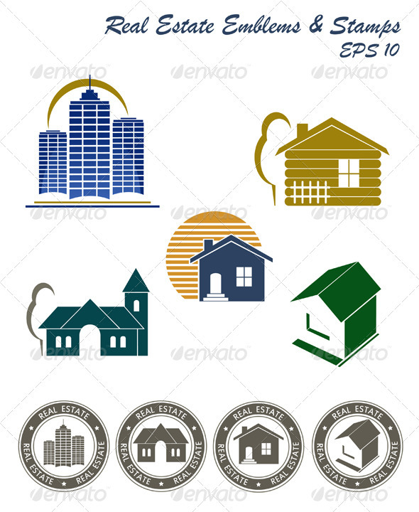 Real Estate Emblem And Stamp Set - Buildings Objects