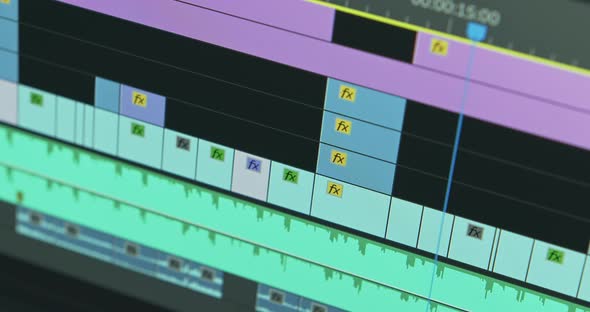 Closeup of a Monitor with a Video Editing Program Interface alt