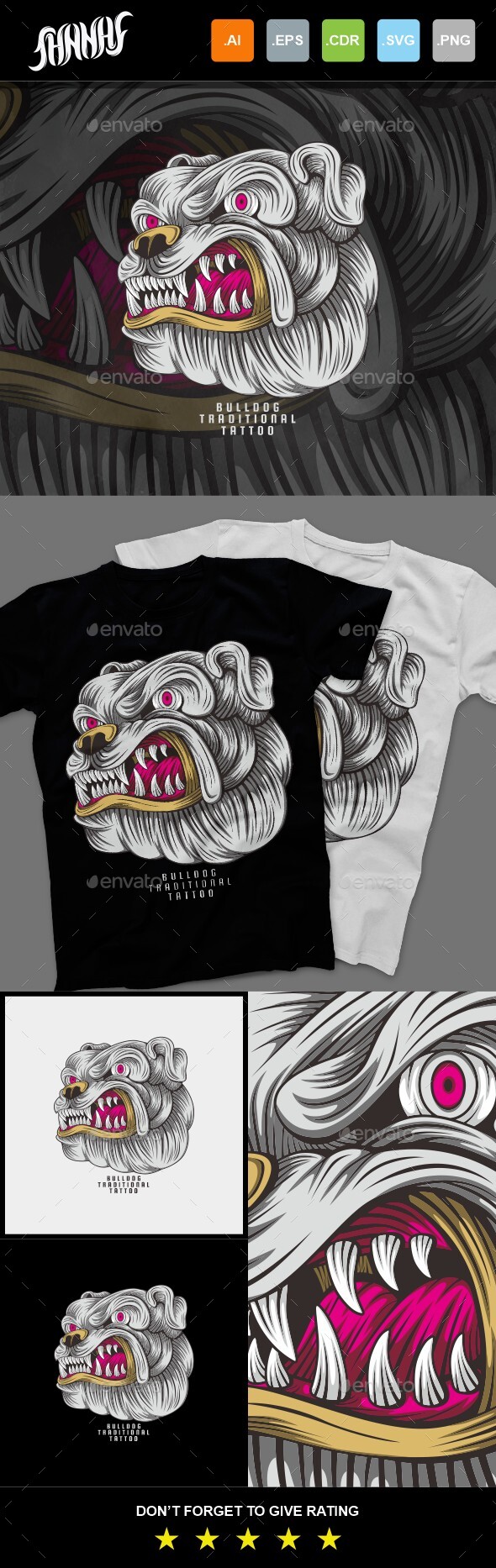 Bulldog Traditional Tattoo T-Shirt Design