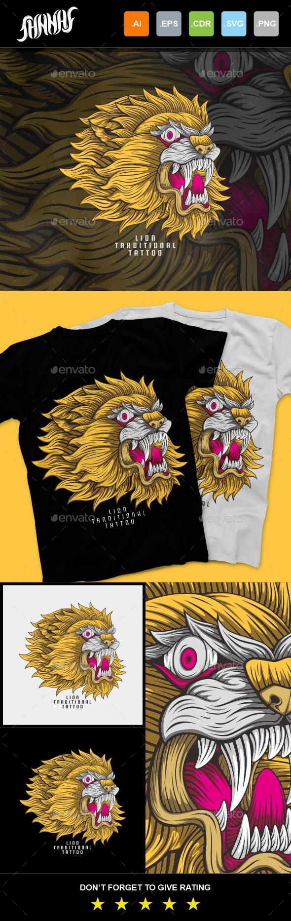 Lion Traditional Tattoo T-Shirt Design