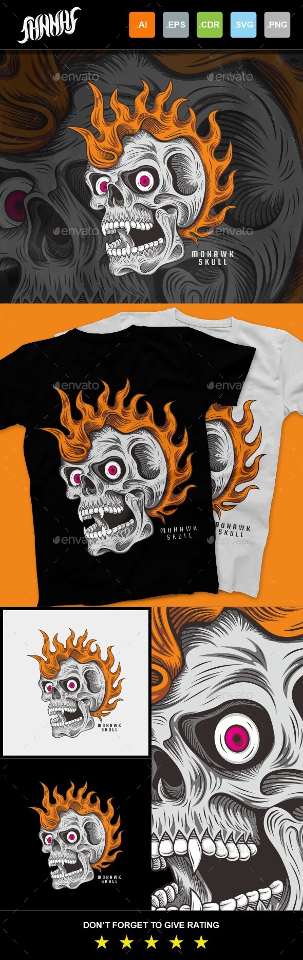 Mohawk Skull T-Shirt Design