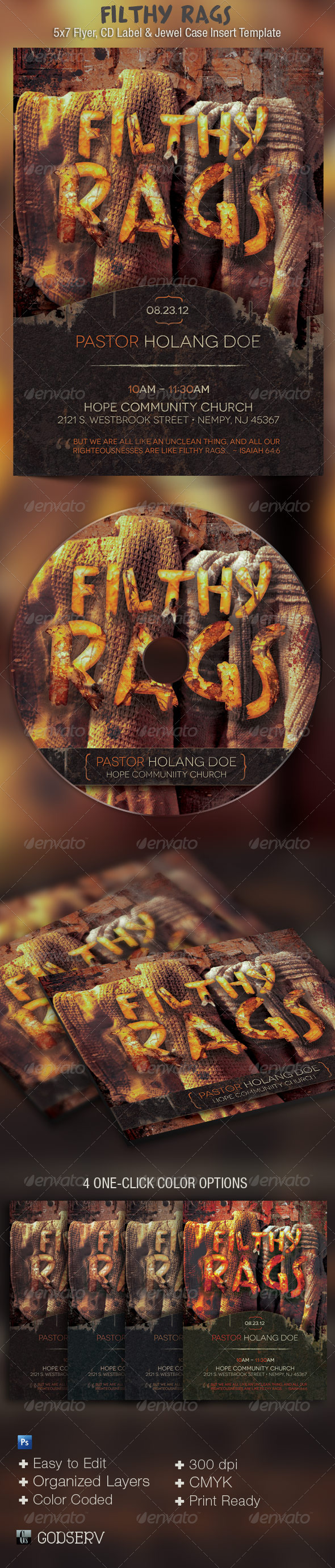 Filthy Rags Flyer CD Template - Church Flyers