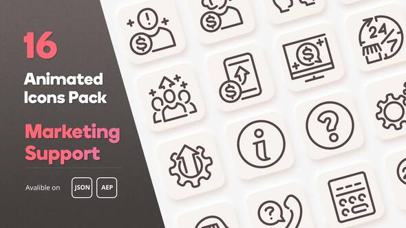 Marketing Support Animated Icons Pack - Lottie Json Animation SVG alt
