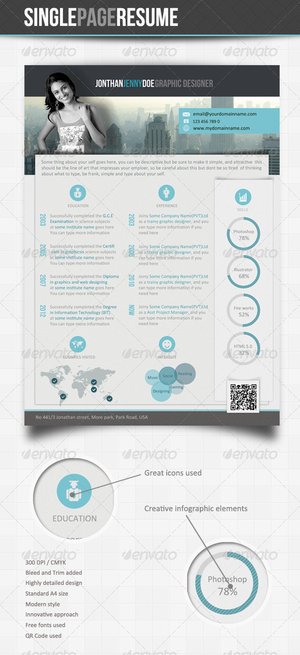 Unique Clean Single Page Resume - Resumes Stationery