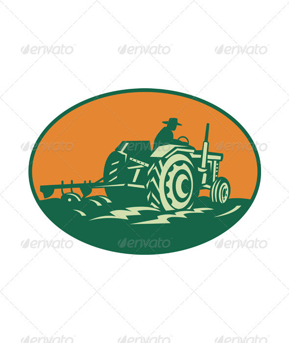 Farmer Worker Driving Farm Tractor