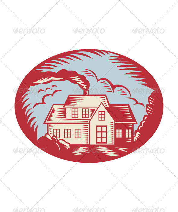 House Homestead Cottage Woodcut