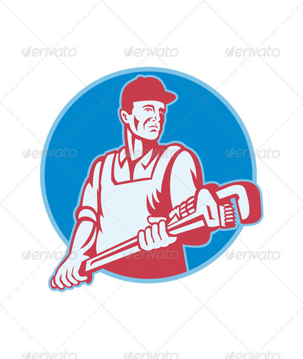 Plumber Worker Monkey Wrench Retro - Industries Business