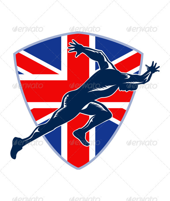 Runner Sprinter Start British Flag Shield - Sports/Activity Conceptual