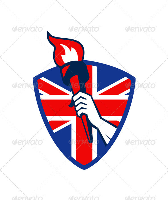Hand Holding Flaming Torch British Flag - Decorative Symbols Decorative