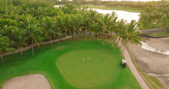 Aerial View of Golf Course with Putting Green Grass and Trees alt