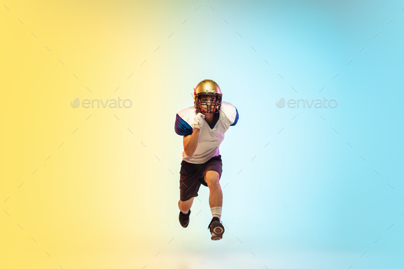 Premium Photo  American football player teenager banner with neon