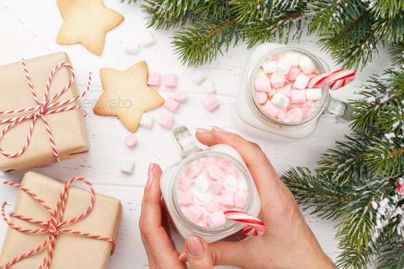 Traditional christmas cocktail with marshmallow - Stock Photo - Images