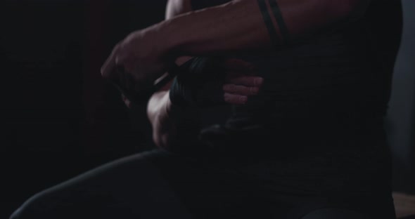 Closeup Details Mature Man Wraps His Hands with a alt