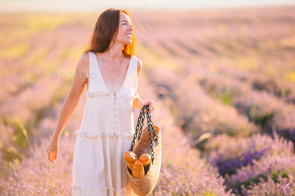white dress with lavender flowers